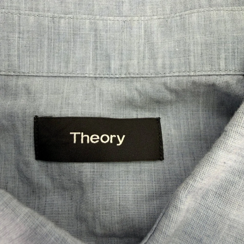Theory Shirt Men's XL Light Blue Edward Essential Linen Cotton Blend Button Down